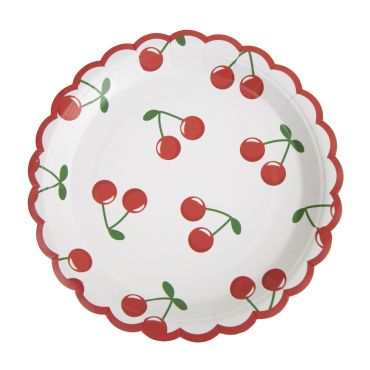 Assiettes en carton blanche bordure rouge festonnée avec motif cerise | jourdefete.com Assiettes en carton blanche bordure rouge festonnée avec motif cerise | jourdefete.com