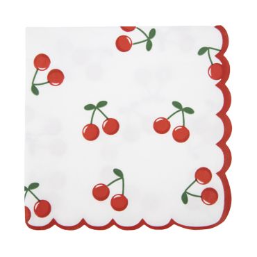 Serviettes en papier blanche avec motifs de cerises rouges et bordures festonnées pour décoration de table de fête | jourdefete.com Serviettes en papier blanche avec motifs de cerises rouges et bordures festonnées pour décoration de table de fête | jourdefete.com