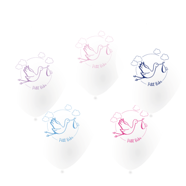 Ballons blancs imprimés cigogne "Petit Bébé" Ø25 cm x10 | jourdefete.com