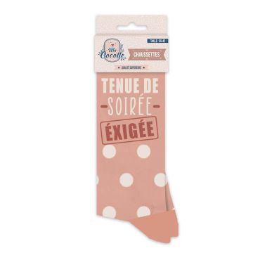 Chaussettes rose poudré avec des ronds clairs "Tenue de soirée exigée" | jourdefete.com Chaussettes rose poudré avec des ronds clairs "Tenue de soirée exigée" | jourdefete.com