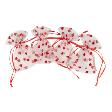 Pochons en organza blanc avec motifs cœurs rouges, emballage romantique | jourdefete.com Pochons en organza blanc avec motifs cœurs rouges, emballage romantique | jourdefete.com