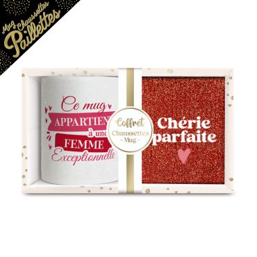Coffret mug et chaussettes pailletées Chérie parfaite Saint-Valentin | jourdefete.com Coffret mug et chaussettes pailletées Chérie parfaite Saint-Valentin | jourdefete.com