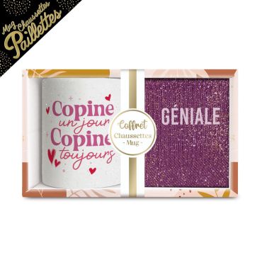 Coffret cadeau mug et chaussettes pailletées Copine Géniale | jourdefete.com Coffret cadeau mug et chaussettes pailletées Copine Géniale | jourdefete.com
