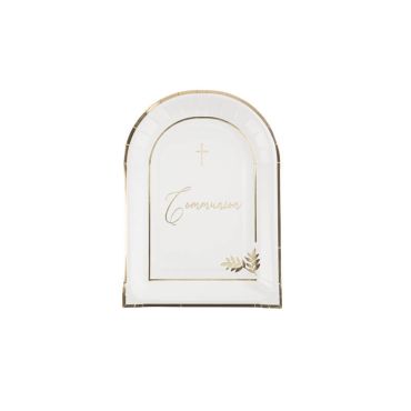 8 Assiettes en carton - Collection Communion Pureté Blanc et Or 8 Assiettes en carton - Collection Communion Pureté Blanc et Or