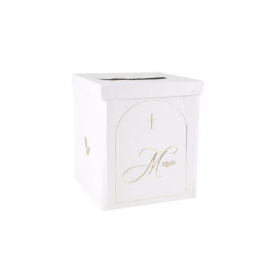 Urne Merci - Collection Communion Pureté Blanc et Or Urne Merci - Collection Communion Pureté Blanc et Or