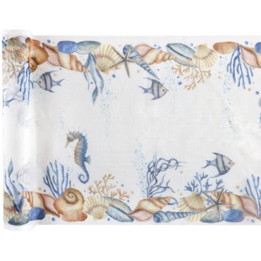 Chemin de table marin avec coquillages et motifs aquatiques | jourdefete.com