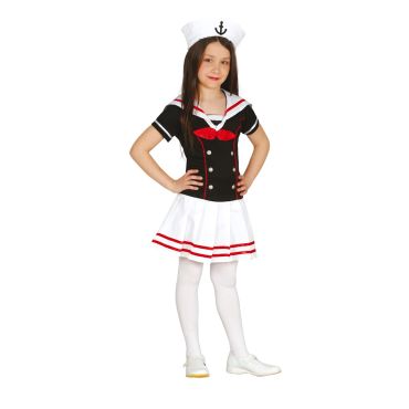 Fille déguisée en marin avec robe noire et blanche et chapeau à ancre | jourdefete.com Fille déguisée en marin avec robe noire et blanche et chapeau à ancre | jourdefete.com