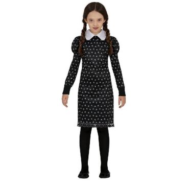 Une belle robe noire à motifs de fille macabre pour que votre enfant incarne Mercredi Addams | jourdefete.com Une belle robe noire à motifs de fille macabre pour que votre enfant incarne Mercredi Addams | jourdefete.com