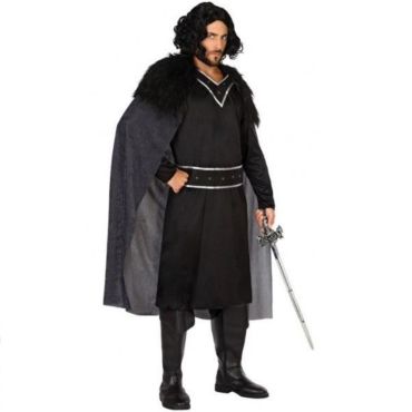Déguisement de chevalier noir avec une tunique orné d'argenté sur le col et au niveau de la ceinture, le tout accompagné d'une cape poilue sur les épalules. Déguisement de chevalier noir avec une tunique orné d'argenté sur le col et au niveau de la ceinture, le tout accompagné d'une cape poilue sur les épalules.