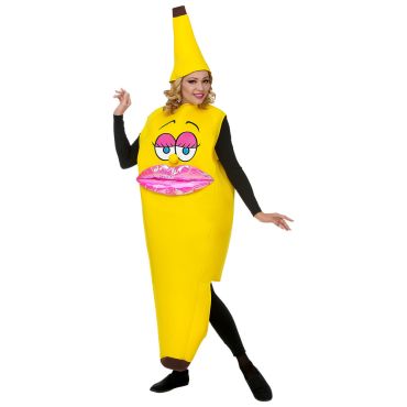 Déguisement humoristique Miss Banane avec bouche rose brillante et yeux maquillés | jourdefete.com Déguisement humoristique Miss Banane avec bouche rose brillante et yeux maquillés | jourdefete.com