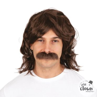 Perruque disco brune et moustache rétro | jourdefete.com Perruque disco brune et moustache rétro | jourdefete.com