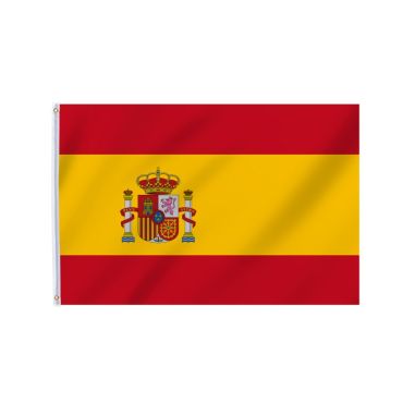 Drapeau de l'Espagne rouge et jaune avec armoiries officielles pour décoration de soirées à thème et rassemblements sportifs | jourdefete.com
