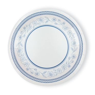 Petites assiettes en carton blanches décorées d'une couronne de fleurs bleues et d'un bord à croisillons | jourdefete.com Petites assiettes en carton blanches décorées d'une couronne de fleurs bleues et d'un bord à croisillons | jourdefete.com