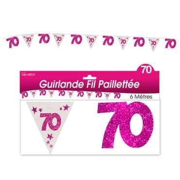 Guirlande pailletée d’anniversaire "70" - Rose et argenté Guirlande pailletée d’anniversaire "70" - Rose et argenté