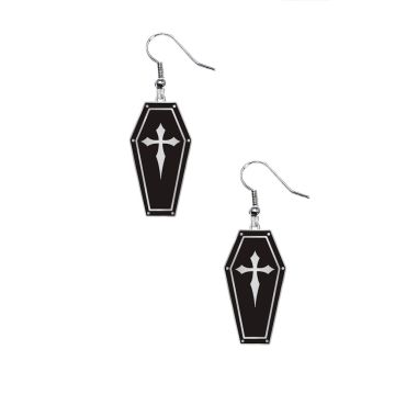 Boucles d’oreilles cercueil noires à croix gothique pour Halloween | jourdefete.com Boucles d’oreilles cercueil noires à croix gothique pour Halloween | jourdefete.com