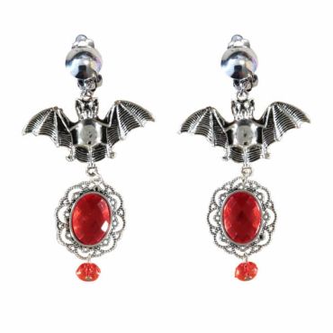 Boucles d’oreilles chauve-souris avec pierre rouge pour Halloween | jourdefete.com Boucles d’oreilles chauve-souris avec pierre rouge pour Halloween | jourdefete.com