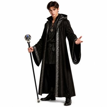 Jeune homme en cape de mage noir brandissant une canne de sorcier gothique de 87 cm avec griffes et globe oculaire pour Halloween | jourdefete.com Jeune homme en cape de mage noir brandissant une canne de sorcier gothique de 87 cm avec griffes et globe oculaire pour Halloween | jourdefete.com