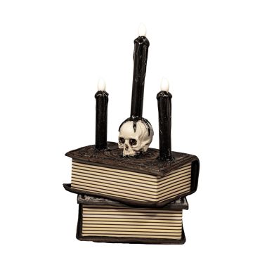 Chandelier Halloween avec livres, crâne et chandelles lumineuses | jourdefete.com Chandelier Halloween avec livres, crâne et chandelles lumineuses | jourdefete.com