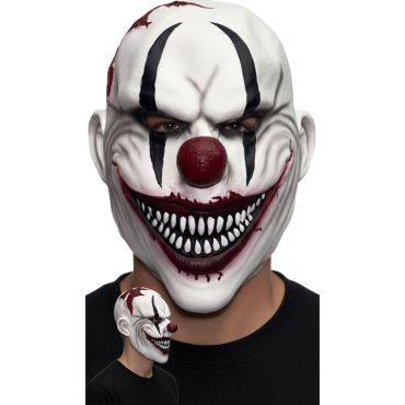 Masque de clown tueur blanc et rouge avec dents pointues et maquillage maléfique | jourdefete.com Masque de clown tueur blanc et rouge avec dents pointues et maquillage maléfique | jourdefete.com