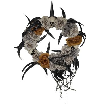 Une couronne gothique avec ses crânes et ses fleurs pour un halloween élégant | jourdefete.com Une couronne gothique avec ses crânes et ses fleurs pour un halloween élégant | jourdefete.com