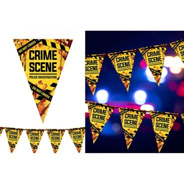 Longue guirlande de fanions triangulaires jaunes et noirs style scène de crime avec sang pour décoration murale d'Halloween | jourdefete.com Longue guirlande de fanions triangulaires jaunes et noirs style scène de crime avec sang pour décoration murale d'Halloween | jourdefete.com