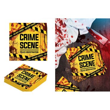 Serviettes en papier jetables jaunes et ensanglantées pour buffet d'Halloween thème enquête criminelle | jourdefete.com Serviettes en papier jetables jaunes et ensanglantées pour buffet d'Halloween thème enquête criminelle | jourdefete.com