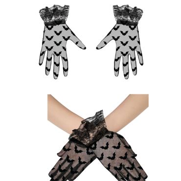 Gants dentelle noirs avec motif chauves-souris pour Halloween | jourdefete.com Gants dentelle noirs avec motif chauves-souris pour Halloween | jourdefete.com