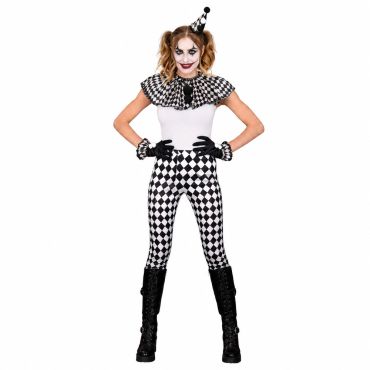 Kit accessoires de déguisement clown arlequin maléfique avec chapeau, collerette et gants pour Halloween | jourdefete.com Kit accessoires de déguisement clown arlequin maléfique avec chapeau, collerette et gants pour Halloween | jourdefete.com