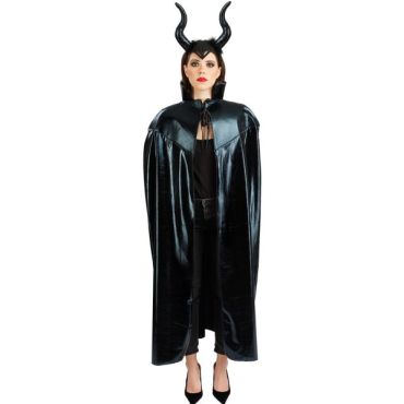 Costume de reine maléfique avec longue cape noire effet vinyle et serre-tête cornes d'Halloween | jourdefete.com Costume de reine maléfique avec longue cape noire effet vinyle et serre-tête cornes d'Halloween | jourdefete.com