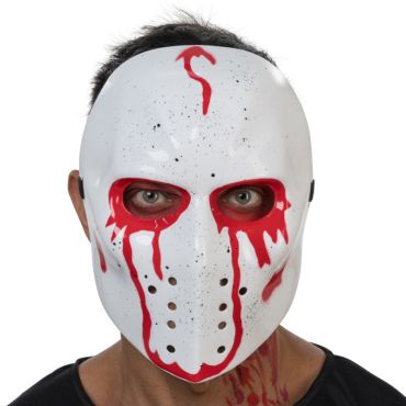Masque de hockey blanc avec effet sanglant rouge pour Halloween | jourdefete.com Masque de hockey blanc avec effet sanglant rouge pour Halloween | jourdefete.com