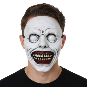 Masque terrifiant blanc d'Halloween aux yeux exorbités et sourire sanguinaire | jourdefete.com