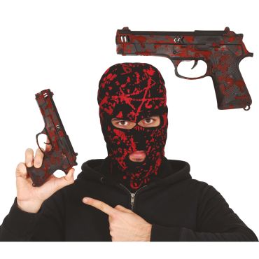 Pistolet Halloween factice noir avec éclaboussures de sang rouge | jourdefete.com Pistolet Halloween factice noir avec éclaboussures de sang rouge | jourdefete.com