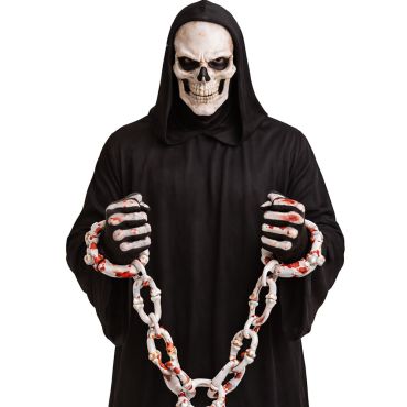 Accessoire de déguisement menottes ensanglantées d'Halloween de 55 cm avec fausses chaînes blanches et taches de sang | jourdefete.com Accessoire de déguisement menottes ensanglantées d'Halloween de 55 cm avec fausses chaînes blanches et taches de sang | jourdefete.com