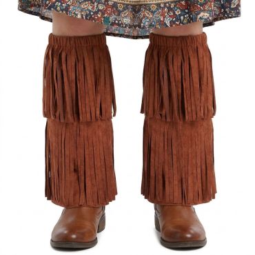 Jambières hippie à franges effet daim marron pour déguisement années 70 | jourdefete.com