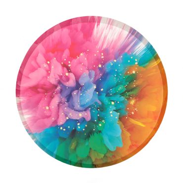 Assiettes de fête multicolore Holi avec motifs aquarelle et touches dorées | jourdefete.com Assiettes de fête multicolore Holi avec motifs aquarelle et touches dorées | jourdefete.com