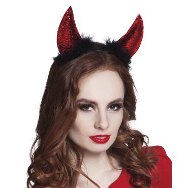 Serre-Tête Cornes de Diablesse Plumes et Paillettes Serre-Tête Cornes de Diablesse Plumes et Paillettes