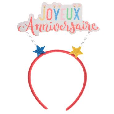 Serre-tête Joyeux Anniversaire multicolore avec étoiles festives | jourdefete.com