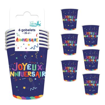 6 gobelets "Joyeux Anniversaire" en carton - 25 cl - Collection Récréation Multicolore 6 gobelets "Joyeux Anniversaire" en carton - 25 cl - Collection Récréation Multicolore