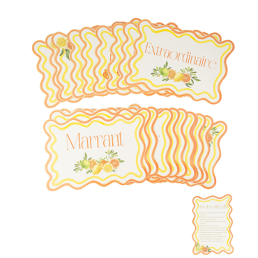 Jeu des adjectifs Fizz Agrume crème, orange et or | jourdefete.com Jeu des adjectifs Fizz Agrume crème, orange et or | jourdefete.com