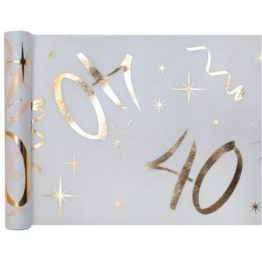 Chemin de Table Anniversaire - Blanc et Or - 40 ans | jourdefete.com Chemin de Table Anniversaire - Blanc et Or - 40 ans | jourdefete.com