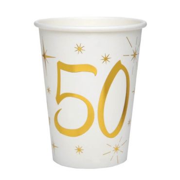 10 Gobelets en Carton Anniversaire - Blanc et Or - 50 ans | jourdefete.com 10 Gobelets en Carton Anniversaire - Blanc et Or - 50 ans | jourdefete.com