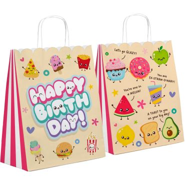 Lot de 6 sacs cadeaux en papier kraft avec anses et motifs d'aliments mignons Kawaii | jourdefete.com