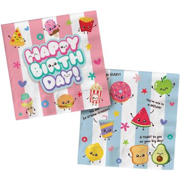 Lot de 20 serviettes en papier avec motifs nourriture Kawaii et rayures pastel pour anniversaire | jourdefete.com Lot de 20 serviettes en papier avec motifs nourriture Kawaii et rayures pastel pour anniversaire | jourdefete.com