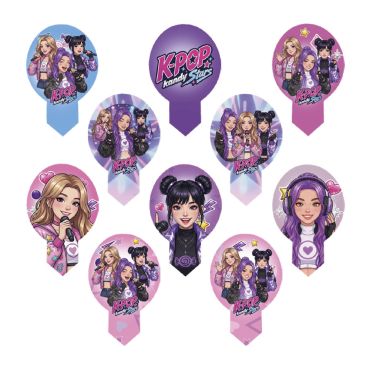 Lot de 20 décors de gâteau K-Pop Kandy Stars roses, violets et bleus | jourdefete.com
