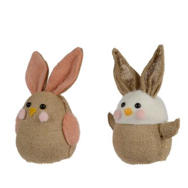 Poussins et poules en jute avec oreilles de lapin | jourdefete.com Poussins et poules en jute avec oreilles de lapin | jourdefete.com