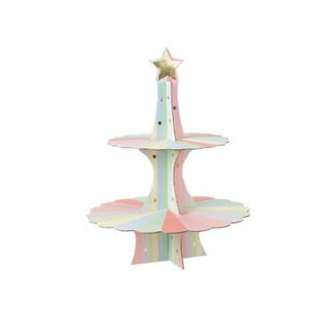 présentoir à gâteaux 2 étages anniversaire Mahault Pastel et Or présentoir à gâteaux 2 étages anniversaire Mahault Pastel et Or