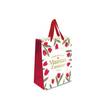 Sac cadeau moyen modèle blanc avec fleurs rouges et inscription dorée maman d'amour pour emballage cadeau | jourdefete.com Sac cadeau moyen modèle blanc avec fleurs rouges et inscription dorée maman d'amour pour emballage cadeau | jourdefete.com