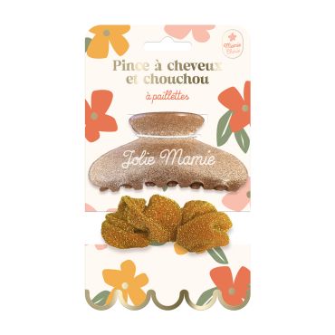 Pince à cheveux et chouchou pailletés Jolie Mamie fête des grands-mères | jourdefete.com