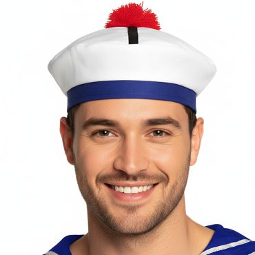 Béret marin blanc à pompon rouge pour déguisement festif | jourdefete.com Béret marin blanc à pompon rouge pour déguisement festif | jourdefete.com