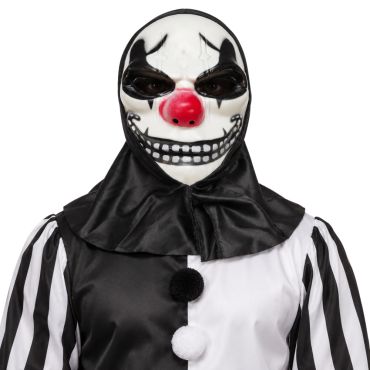 Masque de clown malveillant blanc et noir avec un nez rouge pour un déguisement d'Halloween effrayant | jourdefete.com